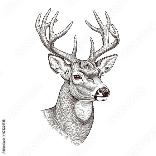 Detailed illustration of a stag head isolated on transparent background