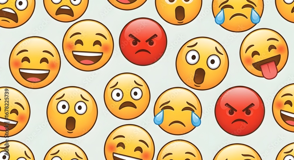 Fototapeta premium Diverse Emoji Faces Pattern Showing Various Emotions.