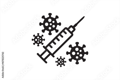 Vaccine syringe and virus vector icon for healthcare and immunization design