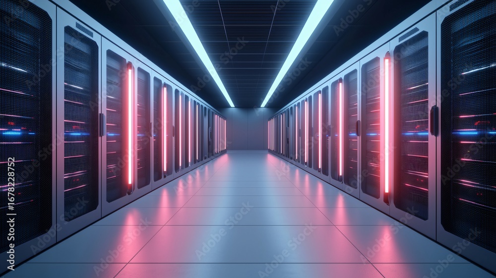 Fototapeta premium Superconducting quantum computer cooled in futuristic chamber with glowing neon pipelines and advanced design.