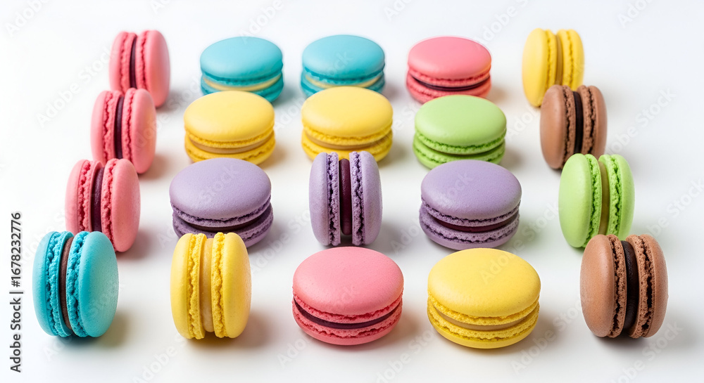 Obraz premium Colorful french macarons isolated on white background