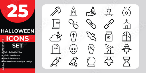 Halloween Icons Set Outline Collection vector illustration