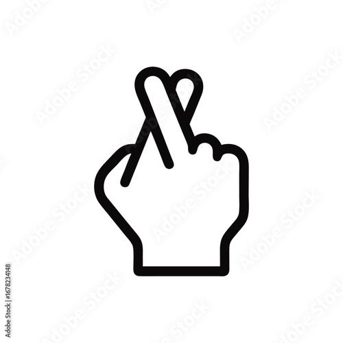 Fingers crossed for good luck wish concept outline icon symbolic gesture isolated vector illustration representing hope anticipation positive thinking