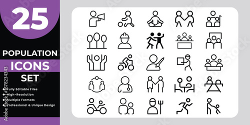 Population Icons Set Outline Collection vector illustration