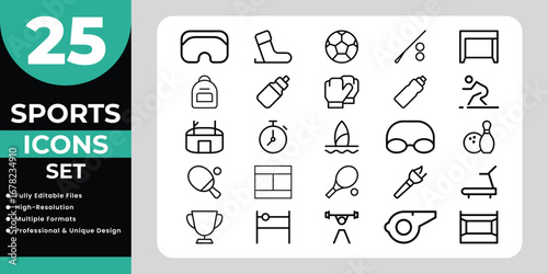 Sports Icons Set Featuring Athletic Gear And Equipment