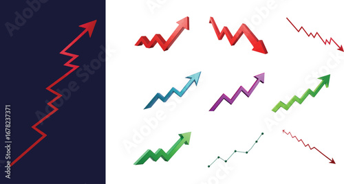 Visualizing financial growth and decline trends with colorful arrow charts, Colourful arrow vector set