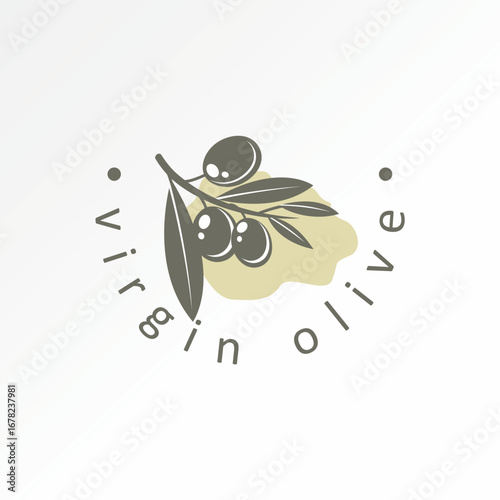 Logo design graphic concept creative premium vector stock image top sell fruit and leaves virgin olive raw cooking tasty garden farmer organic nature