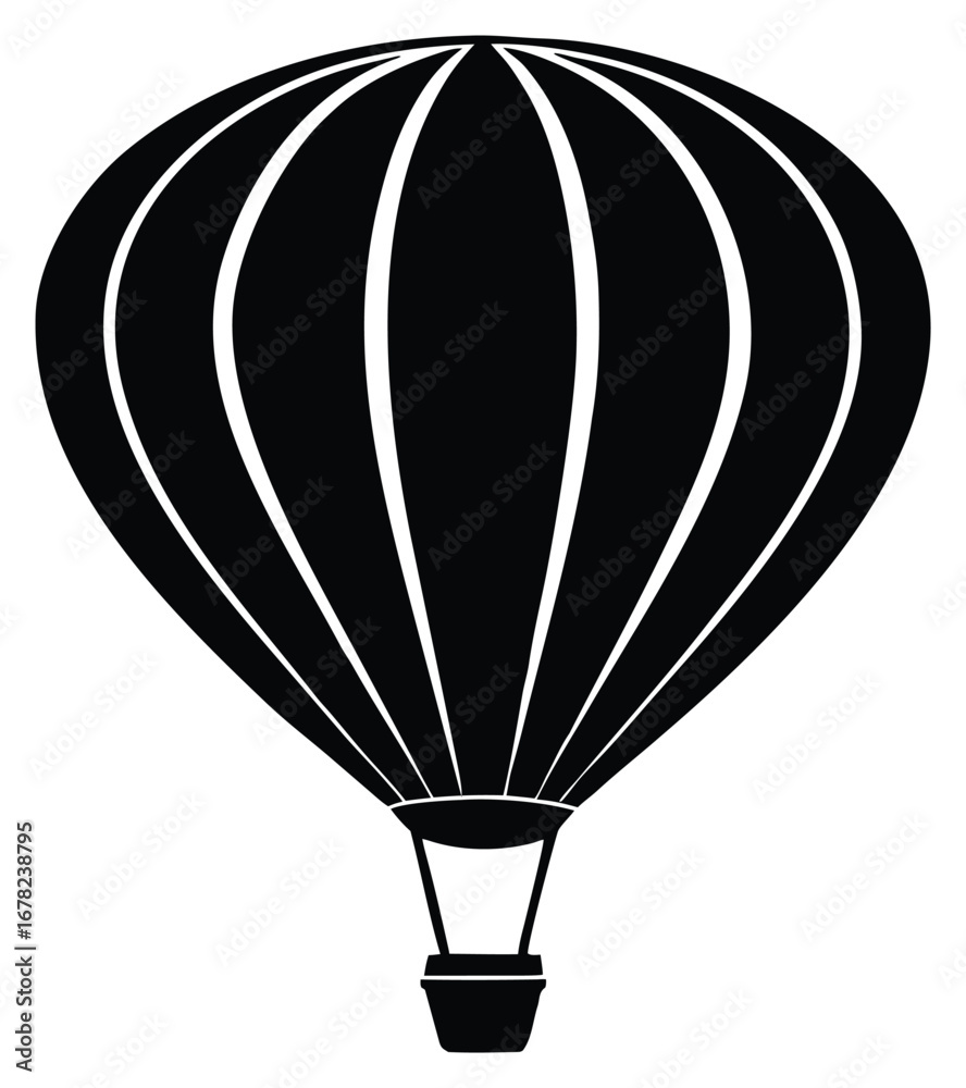 Naklejka premium Black and White Hot Air Balloon Silhouette Illustration for Travel and Adventure