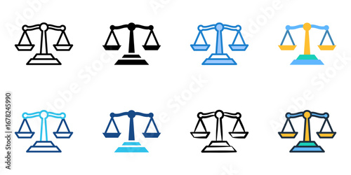 Justice scale icon set multiple style collection 
