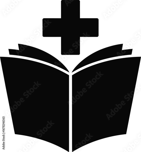 Open book with medical cross healthcare knowledge