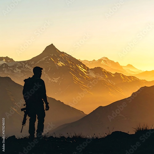 Hiker Silhouette Mountain Sunset