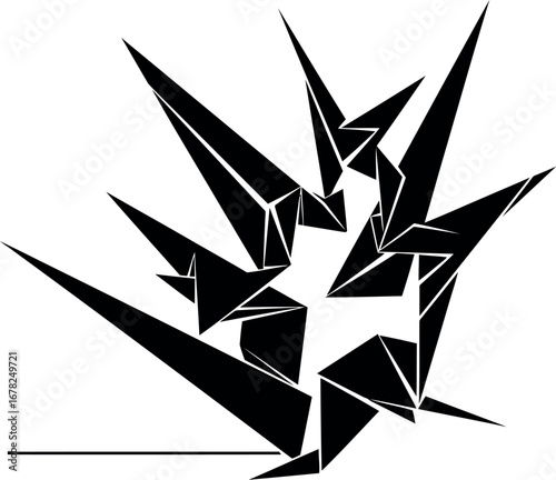 Vector vector art of black abstract geometric explosion shape transparent background