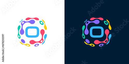 colorful abstract digital technology with letter O, for technology, data, network, connection and computer