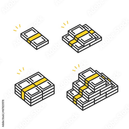お金。お札。札束。レイアウト。アイコン。Money. Bills. Banknotes. Layout. Icon.