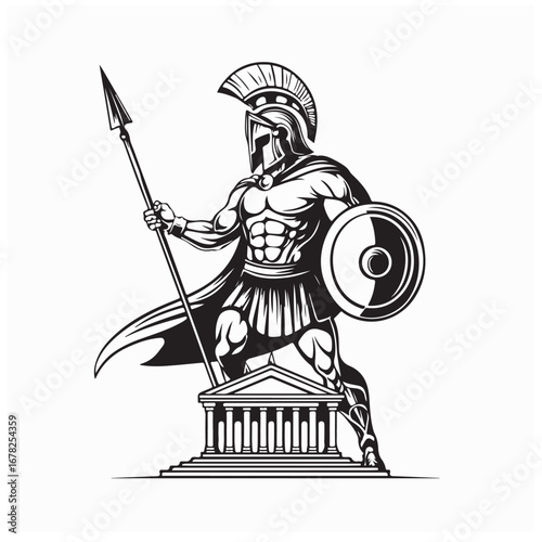 Warrior Character in Building Scene Flat Vector Design on white background