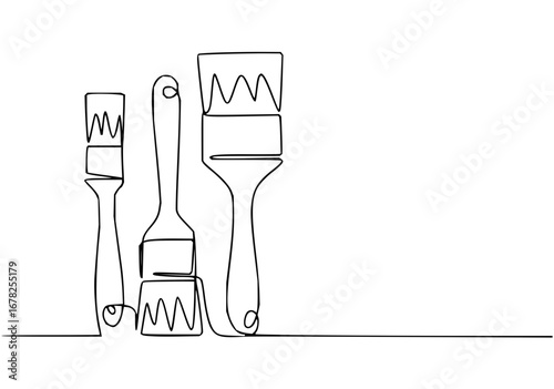 Continuous line art of paint brushes for artistic projects and creative design applications