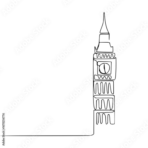 Elegant single line drawing of London's iconic Big Ben, creating a modern architectural statement
