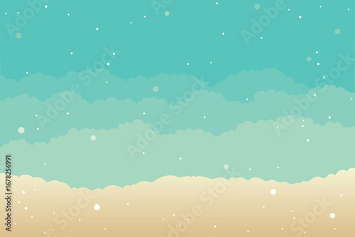 Cartoon Beach Illustration Turquoise Sky, Light Sand, and White Dots Backdrop Design