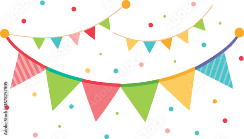 Colorful Party Banner Garland with Confetti Green, Pink, Yellow, Blue Celebration Decoration