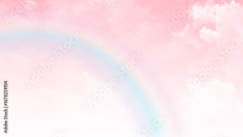 Horizontal background material of refreshing pink sky and flare of clouds and rainbow . Vector illustration.