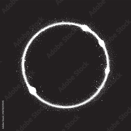 Glowing white sparkle star circle frame with glitter stardust border and cosmic shining ring on black background vector illustration, vector style simple color