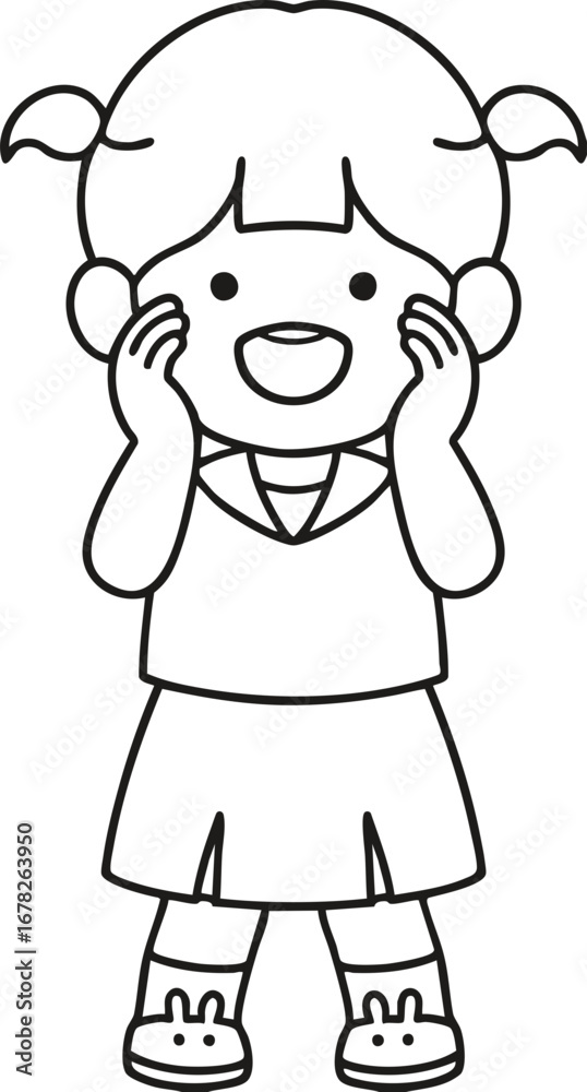 Fototapeta premium Line drawing, a whispering girl for coloring