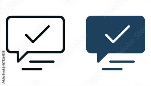 Verified Communication Icons – Minimalist Speech Bubble Symbols with Checkmarks for Messaging Apps, UI Approval Systems, and Trusted Digital Interfaces