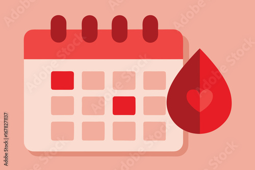 Vector art of blood donation appointment calendar with heart symbol on drop