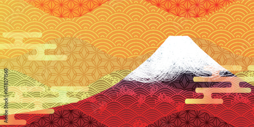 富士山　秋　和柄　背景	
