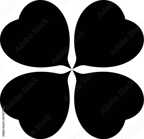 Vector vector art of four black heart shapes forming a cloverleaf transparent background