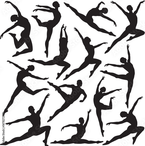 Dynamic Silhouettes of Ballet Dancers in Various Poses of Movement and Grace vector illustration