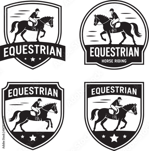 Equestrian horse riding emblems and logos sport competition