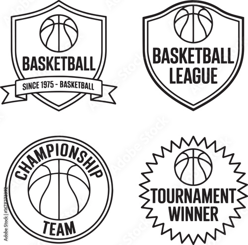 Black and White Basketball Logos and Badges with Shields and Labels
