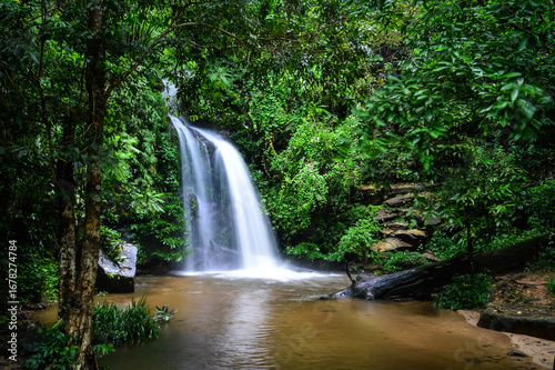 Mon Tha Than Waterfall or Montha Than Waterfall in the rainy season at Doi Suthep-Pui National Park,Chiang mai, Northern Thailand.