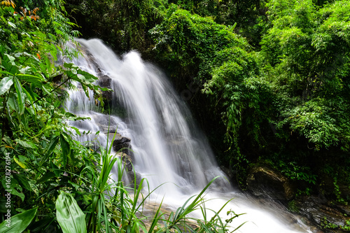 Mon Tha Than Waterfall or Montha Than Waterfall in the rainy season at Doi Suthep-Pui National Park,Chiang mai, Northern Thailand.