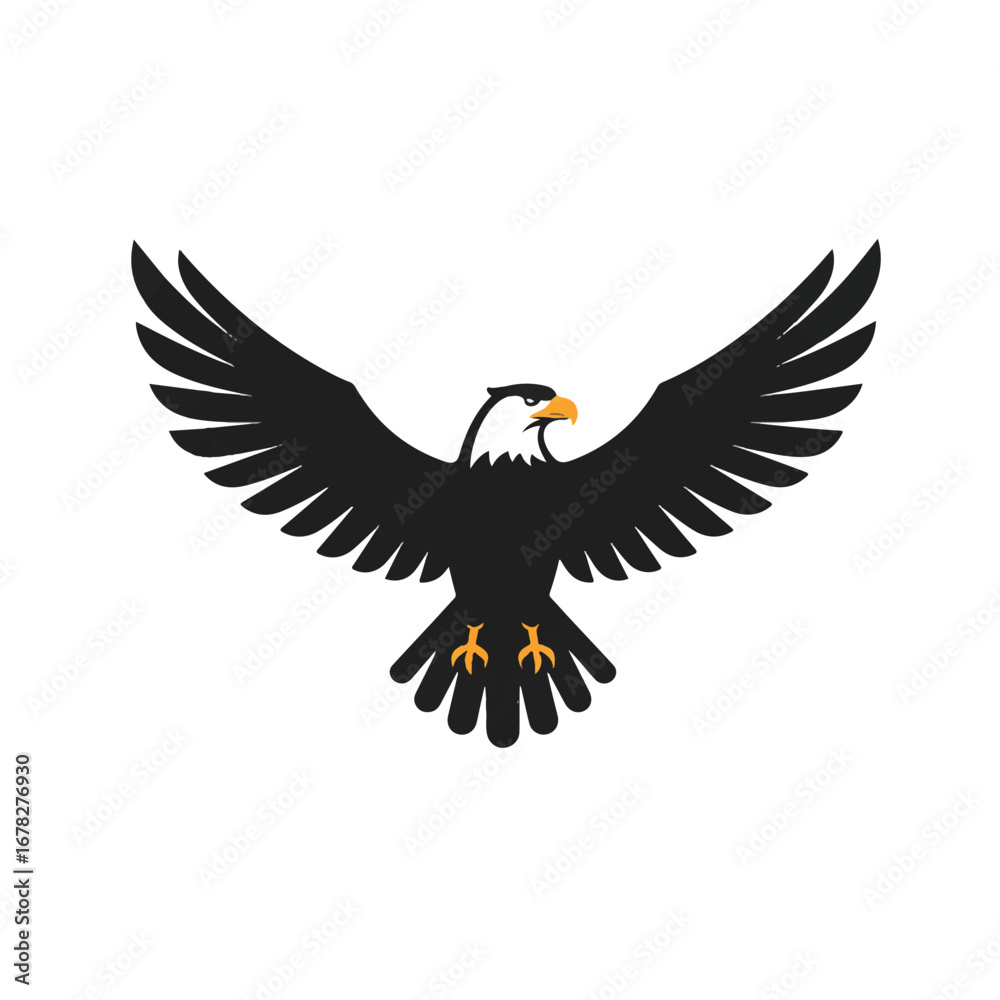 Fototapeta premium Powerful eagle silhouette vector illustration isolated cleanly on a pure white background, showcasing the majestic bird's iconic and striking form.