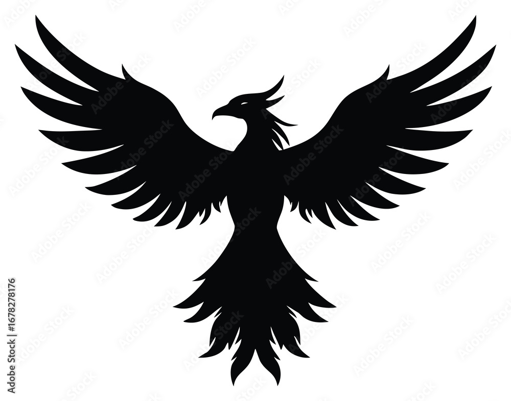 Obraz premium Phoenix rising silhouette with outstretched wings soaring for rebirth and freedom