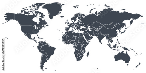 Discover the world with this detailed map showcasing continents and country borders, perfect for global exploration and educational use.