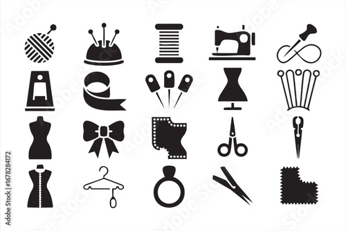 Tailoring and garment design vector icons with fabric tools and handmade craft