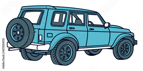 Classic blue off-road SUV with spare tire, ready for adventure and exploration