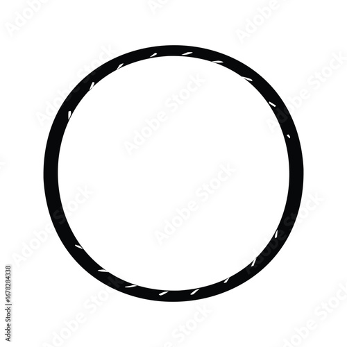Simple black circle frame with irregular dash like pattern on a white background, hula hoop silhouette vector illustration