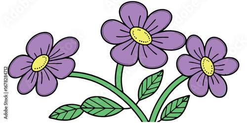 Charming purple flowers with green stems and leaves bring natural beauty and cheerful vibes to any project.