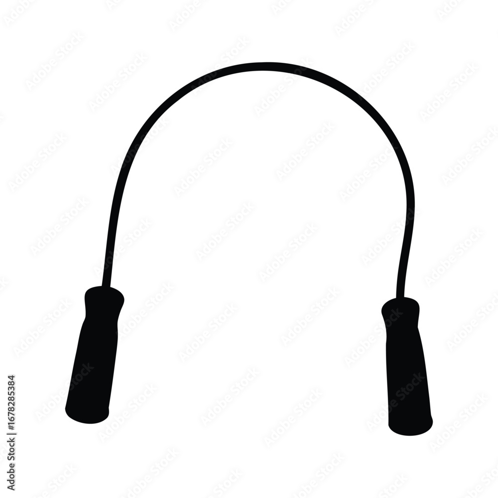 Obraz premium Black silhouette of a simple jump rope on a white background, jump rope silhouette vector illustration