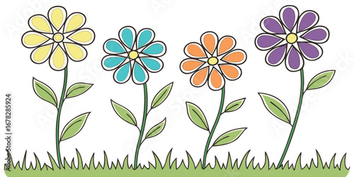 Vibrant daisies in a row bloom with joy, bringing cheerful spring and summer vibes to any project.