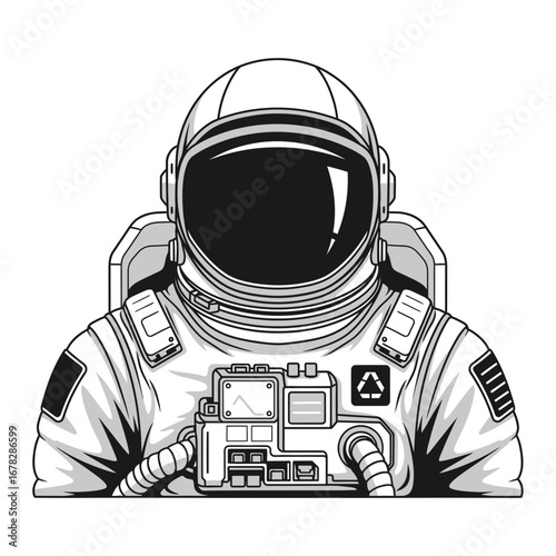 Detailed Black and White Astronaut Portrait with Complex Suit Design