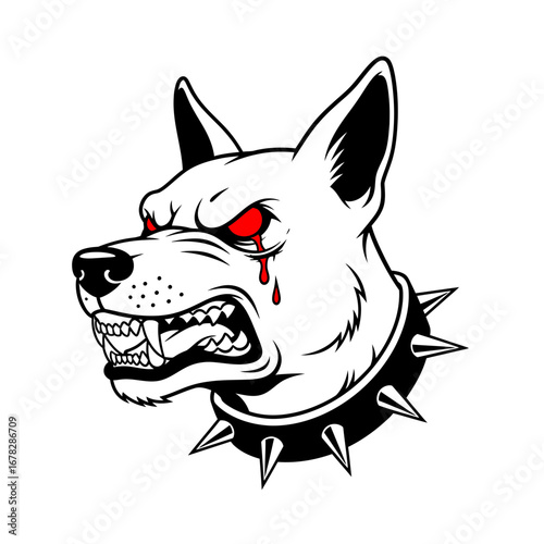 Angry BloodshotEyed Dog with Spiked Collar Illustration