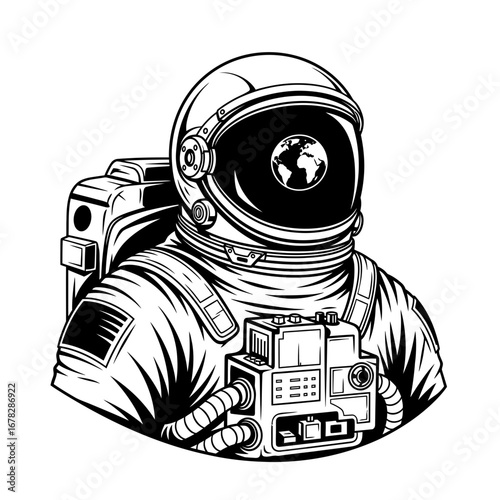 Detailed Retro Illustration of an Astronaut in Space Suit