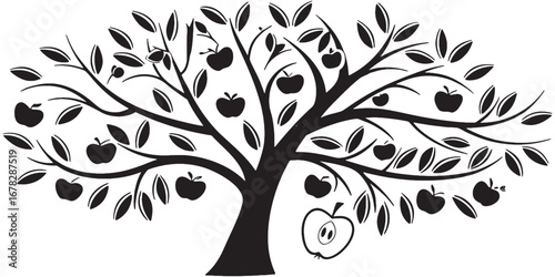 Vibrant apple tree bursting with ripe red fruit and lush green leaves, symbolizing growth and abundance in nature
