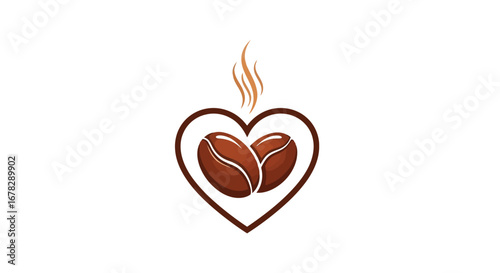 Heart shape with coffee beans and steam, symbolizing love for coffee