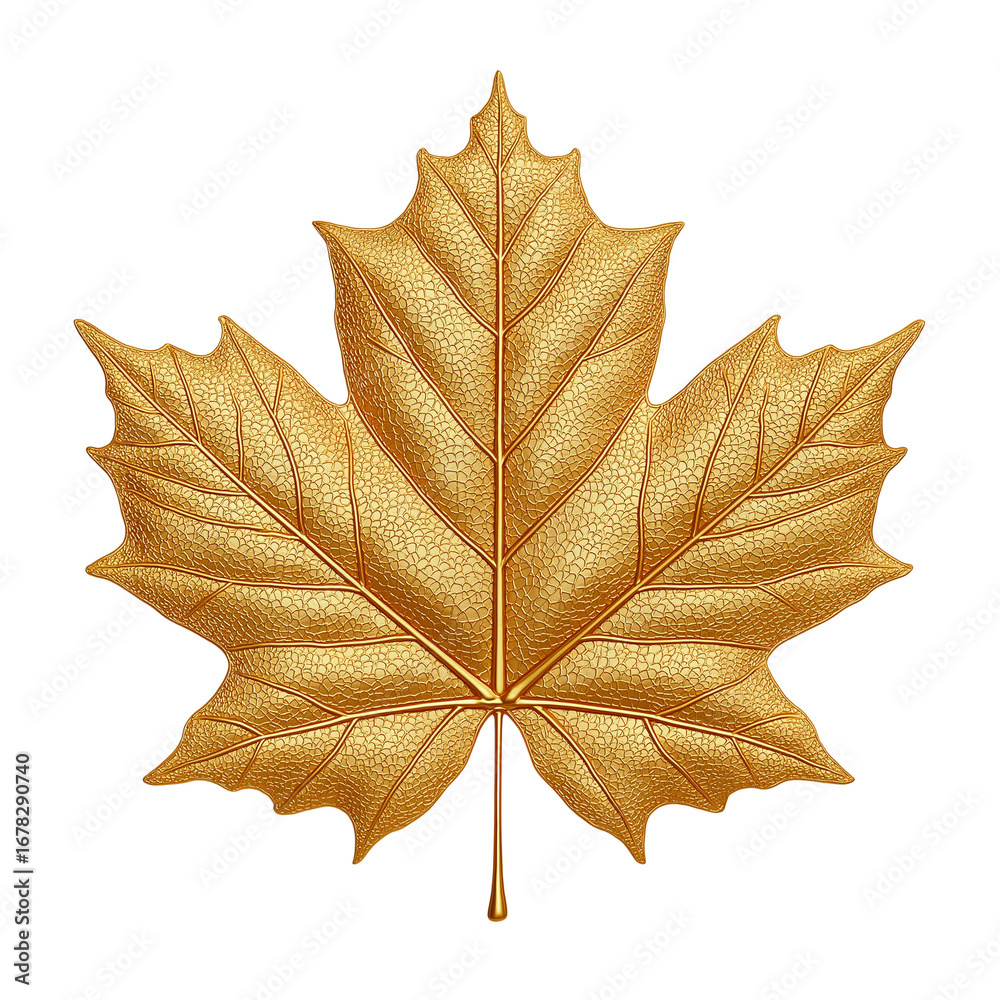 Obraz premium Bright golden maple leaf showcasing intricate texture, symbolizing the beauty of autumn landscapes. PNG image, transparent background